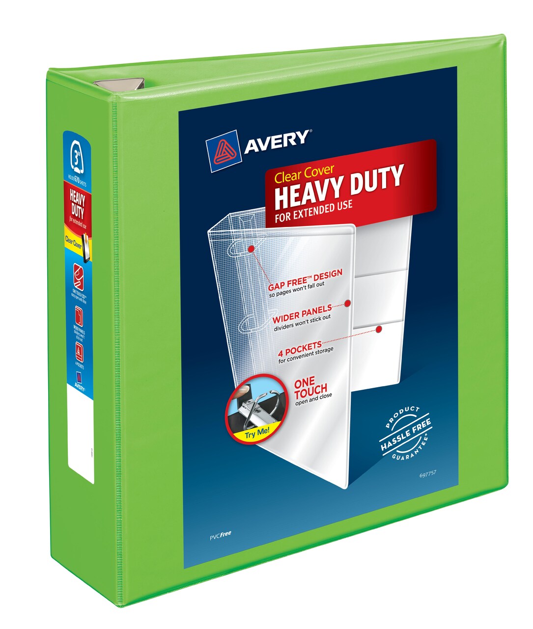 Avery Heavy-Duty View 3 Ring Binder, 3" One Touch EZD Rings, 670-Sheet Capacity, 3.5 Inch Wide Spine, Great for Home, School Supplies, Office, or Organization Needs, 1 Chartreuse Binder (79779)